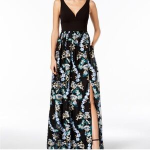 Adrianna Papell Black and Blue Floral Maxi Dress
